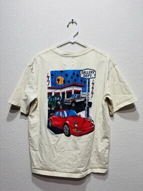 Gallery Dept. Men’s Beige Cars Graphic Print Logo Crew Neck T-Shirt Size L